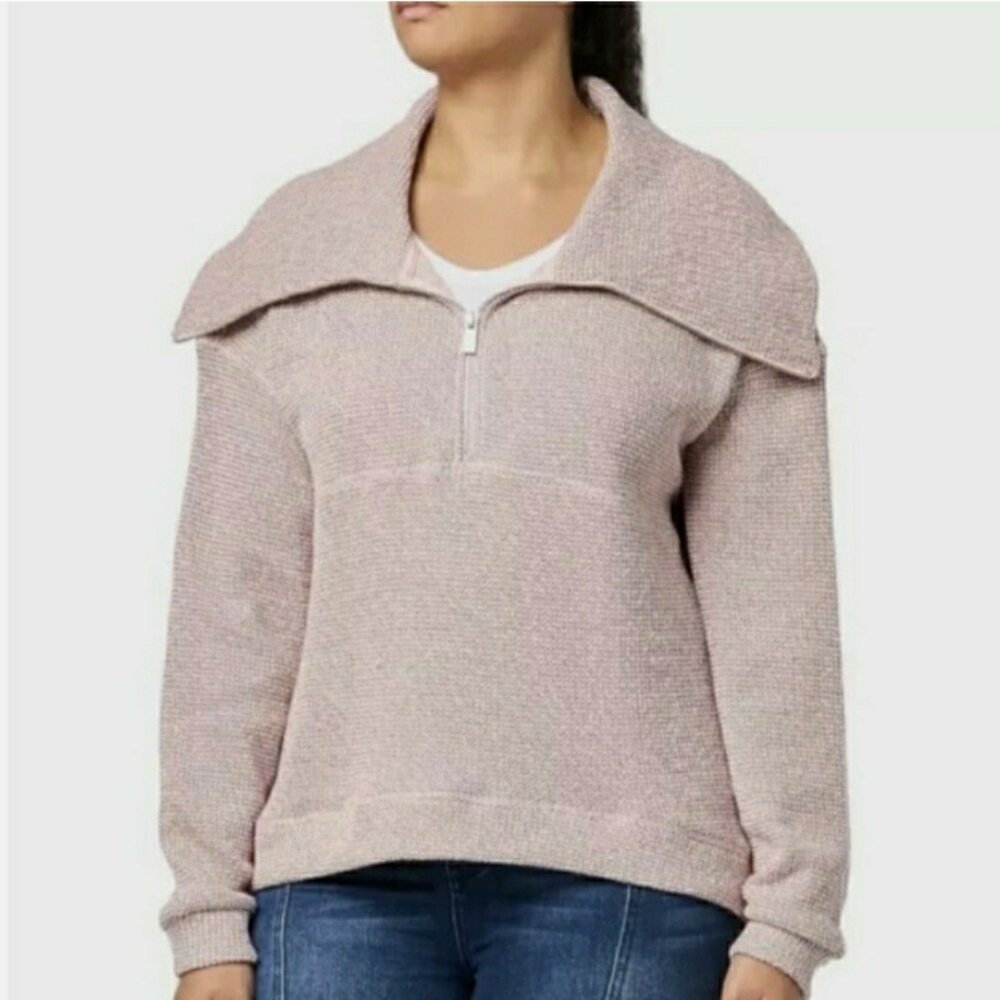 Sweaty Betty Restful Boucle Pink Half-Zip Sweater Size 12